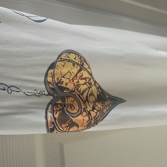 NWOT White Printed Tie Strap Jumpsuit/Overalls Colorful Bird/Heart Design Medium - Picture 10 of 15